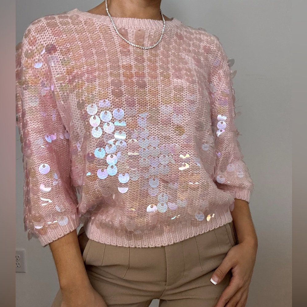 Insane Vintage Light Pink Fabe Sequin Sweater